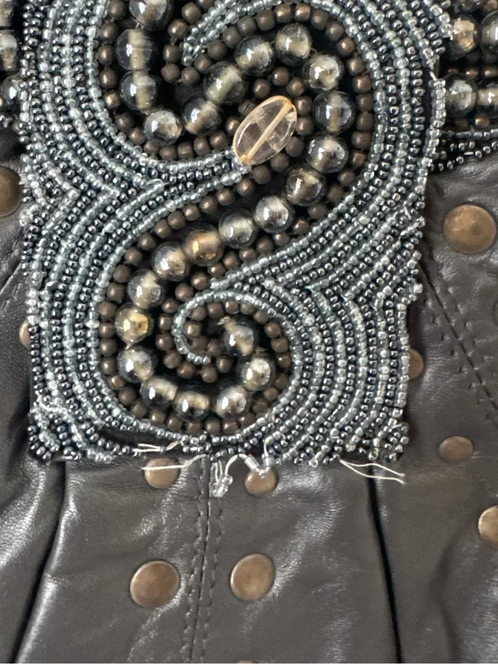 Mary Frances Embellished Leather Studded Hobo Bag Beaded Boho Purse